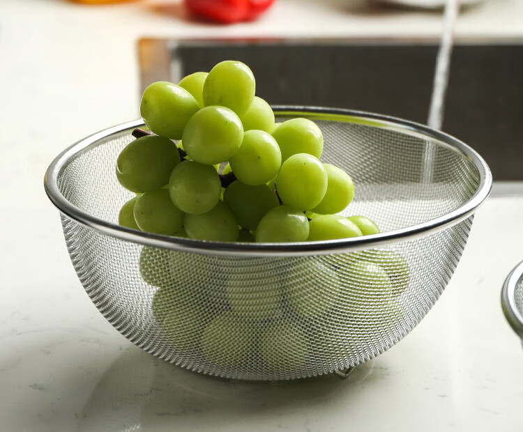 Quanshi Round Fruit Strainer Set of Four, Draining Basket, Vegetable Washing Basket, Kitchen Fruit Basket, Vegetable Selection Basket, Draining Colander, Green Vegetable Basket 16