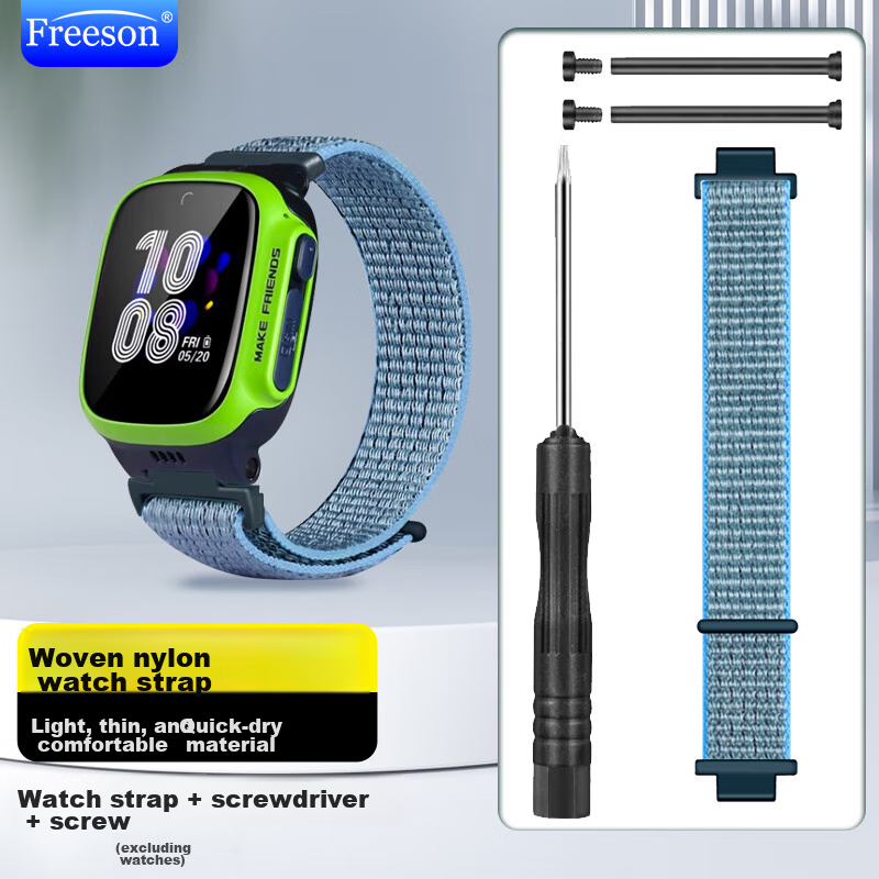 Freeson Nylon Braided Watch Strap Compatible with Xiaotiancai Children's Smartwatch Z10, Z9/Q2A/D3 And Other Z Series/Q/D/Y Series Smartwatches [Screw Rod And Nut Set] Blue