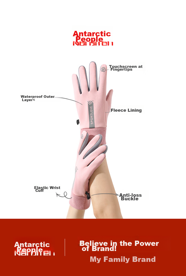 Nanjiren Women's Cycling Gloves, Winter Warm, Windproof, Cold-Resistant, Fleece-Lined, Touchscreen Compatible, Riding Gloves for Women N2E2X851682, Pink-Gray 2