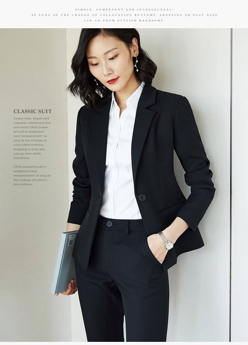 Quehou Spring And Autumn 2022 Fashion Casual Blazer Women's Professional Work Uniform Interview Formal Suit Jacket, Black, Size S 4