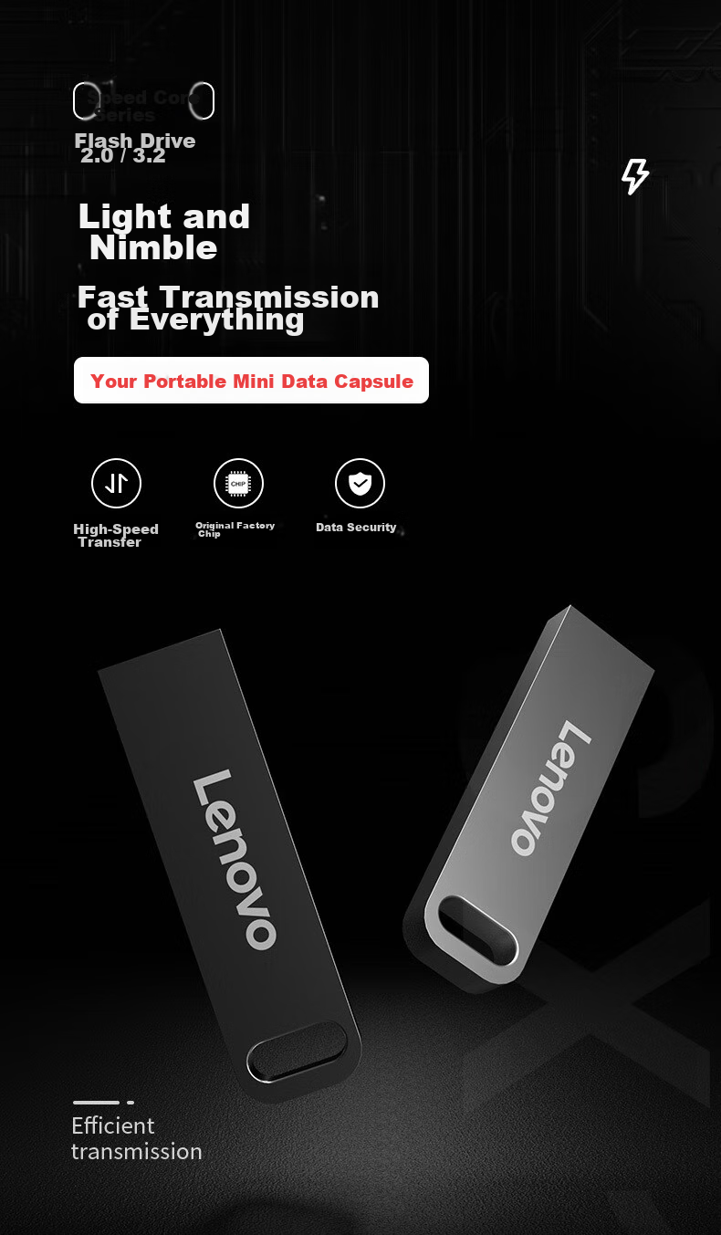 Lenovo 8GB USB2.0 Flash Drive, SX1 Speed Core Series, Gunmetal Color, Durable Metal Design, Essential for Business And Office Use 2