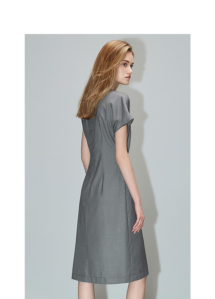 Dme Elegant Large Women's Summer Round Neck Waist-Cinching Urban Asymmetric Pleated Lightweight Commuter Short-Sleeve Dress for Wome 12