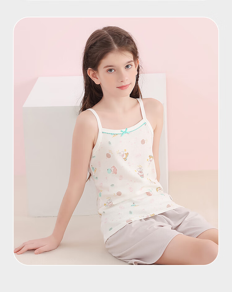 LangSha Children's Tank Tops, Girls' Summer Thin Cotton Undershirts, Camisoles for Young Girls, 2-Piece Set, Strawberry Girl Design, Size 110 13