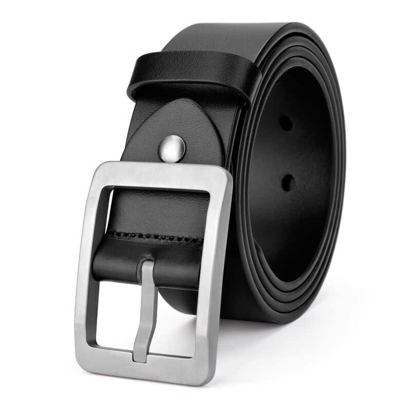Cattlesboss Belt Gift Box for Men, Pure Titanium Top-Grain Leather Belt with Pin Buckle 3166, Black 3.7 110cm