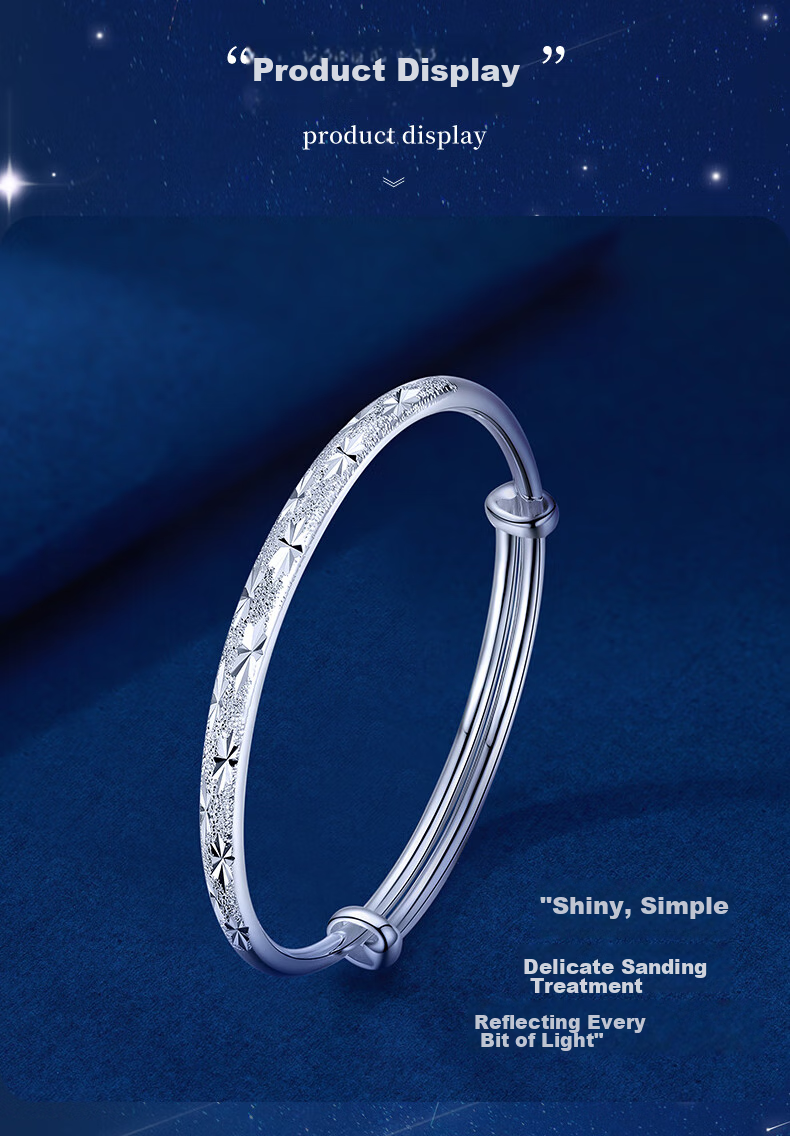 Sino Gem 999 Sterling Silver Women's Starry Sky Bracelet Fashion Silver Jewelry Couple Bangle Gift for Girlfriend Wife Birthday 6