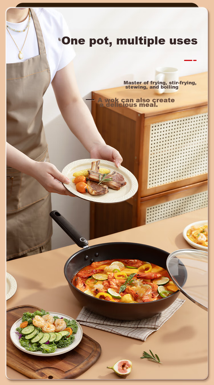 COOKER KING Wok, Easy-To Flat Bottom Non-Stick Pan, Low-Smoke Cooking Pot, 32cm, Compatible with Induction Cookers, Zili Second Generation B50069H 7