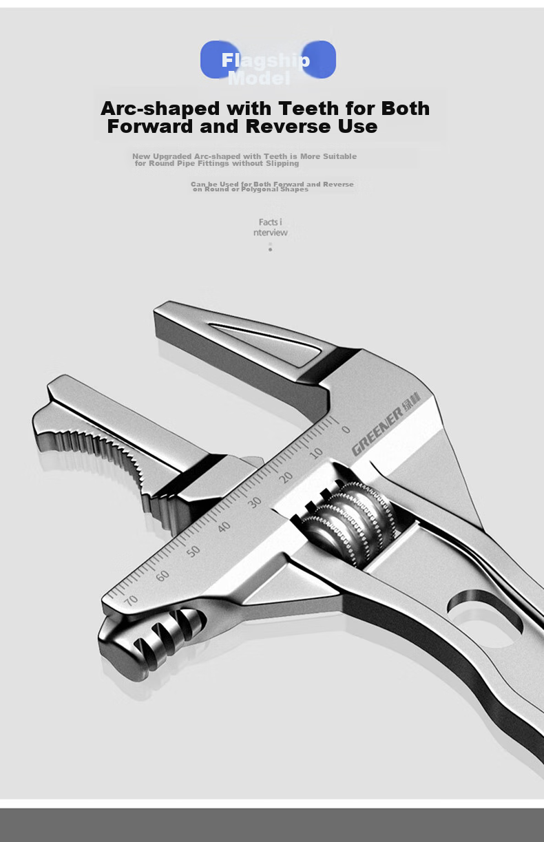 GREENER Adjustable Wrench Plumbing Wrench Pipe Wrench Short Handle Universal Spanner 15