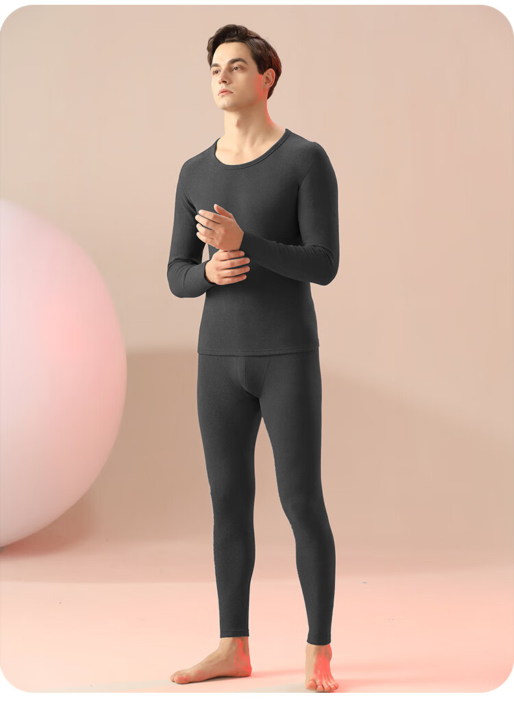 Hengyuanxiang Thermal Underwear for Men, Modal with Cashmere And Silk, Autumn Top And Bottom Set, Fleece-Lined, 4XL 20