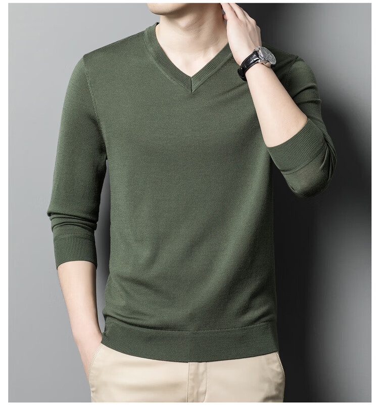 Hengyuanxiang 100% Fine-Spun Wool Sweater for Men, Machine Washable, Autumn And Winter Pullover Thin Sweater, Men's V-Neck Knit Sweater, Business Casual Solid Color Pure Wool Clothing, 20007003, Bright Red, Size 165 13