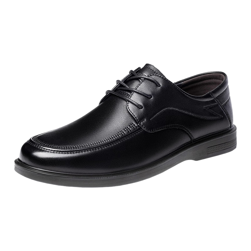 LAORENTOU Men's Lace-Up Leather Formal Shoes, Business Casual Dad Shoes, Round Toe Wedding Shoes, LA11505, Black, Size 40