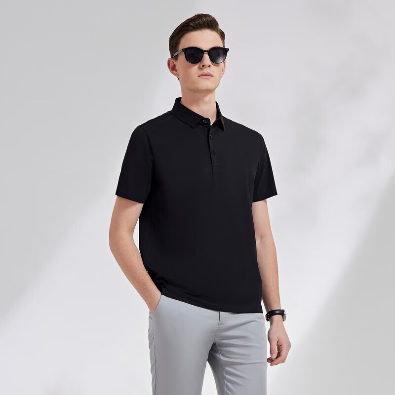 YOUNGOR Men's T-Shirt, Summer Youth Business Casual Short-Sleeve T-Shirt, VSPC533060ACA, Black, S