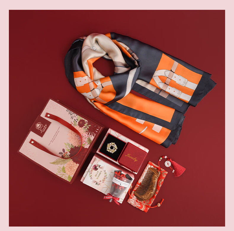 Hangsifu Silk Scarf for Women, Summer Gift Box, Shawl, Outer Wrap, Practical Birthday Present for Mom Or Wife, Mid-Autumn Festival Gift 15