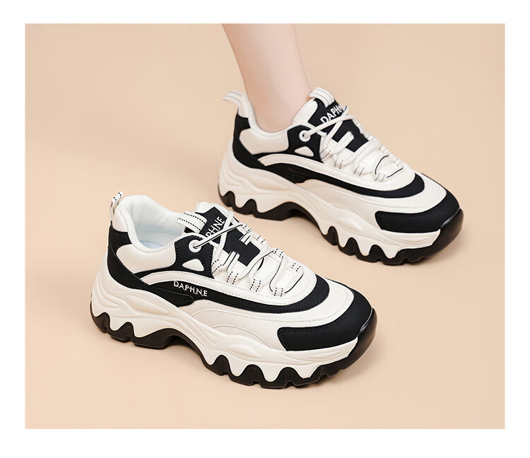 DAPHNE Chunky Dad Sneakers for Women, Spring And Autumn Casual Versatile Height-Increasing Ins Panda Sports Shoes, White And Black, Size 36 13