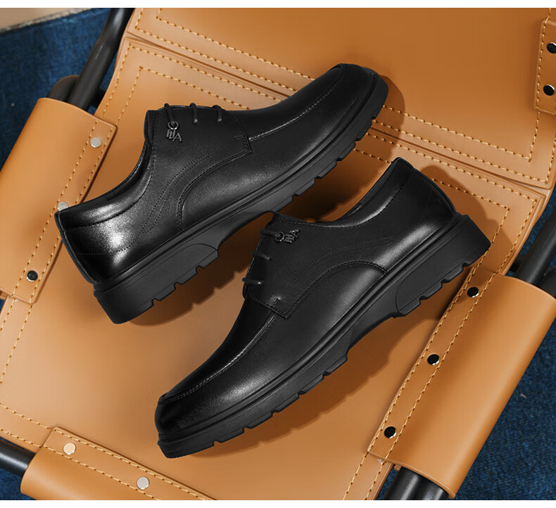 HLA Men's First Layer Cowhide Leather Shoes Summer Breathable Business Casual Leather Shoes T074 Black Size 41 12