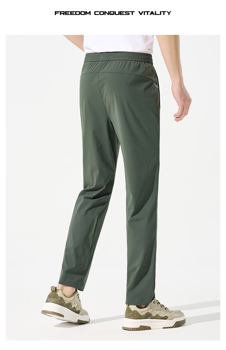 JEEP Casual Pants for Men, Business Straight-Leg Trousers, High-Elastic Breathable Ice Silk Pants, Long Pants for Men, Pure Black, M 7