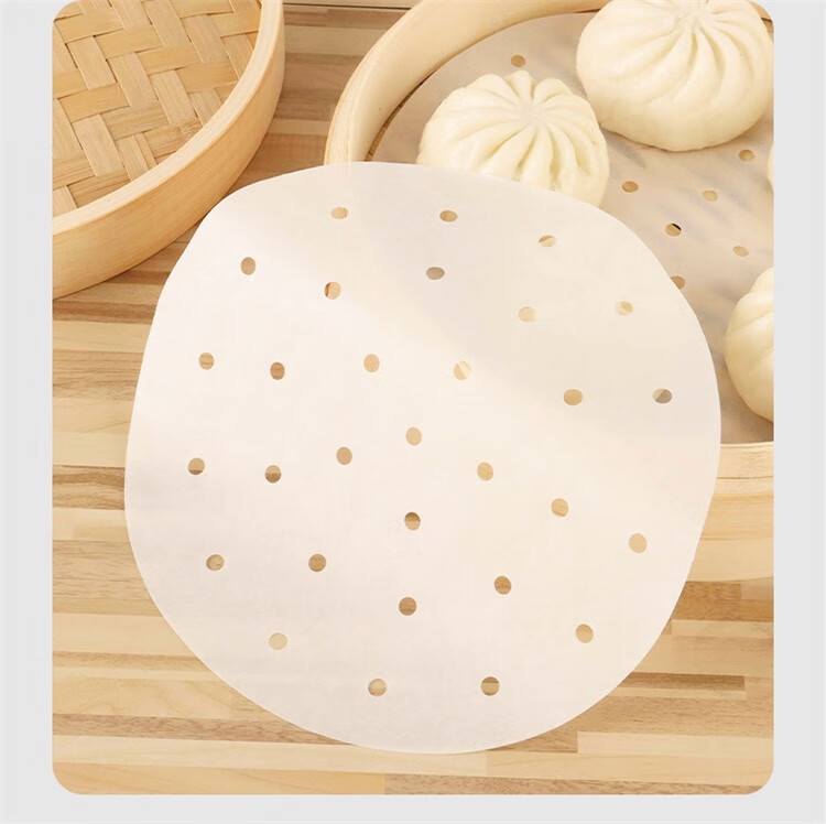 BJ Steamer Paper, Bun Liner, Non-Stick Steamer Rack Paper, Disposable Steamer Paper, 100 Sheets, Diameter 32cm 1