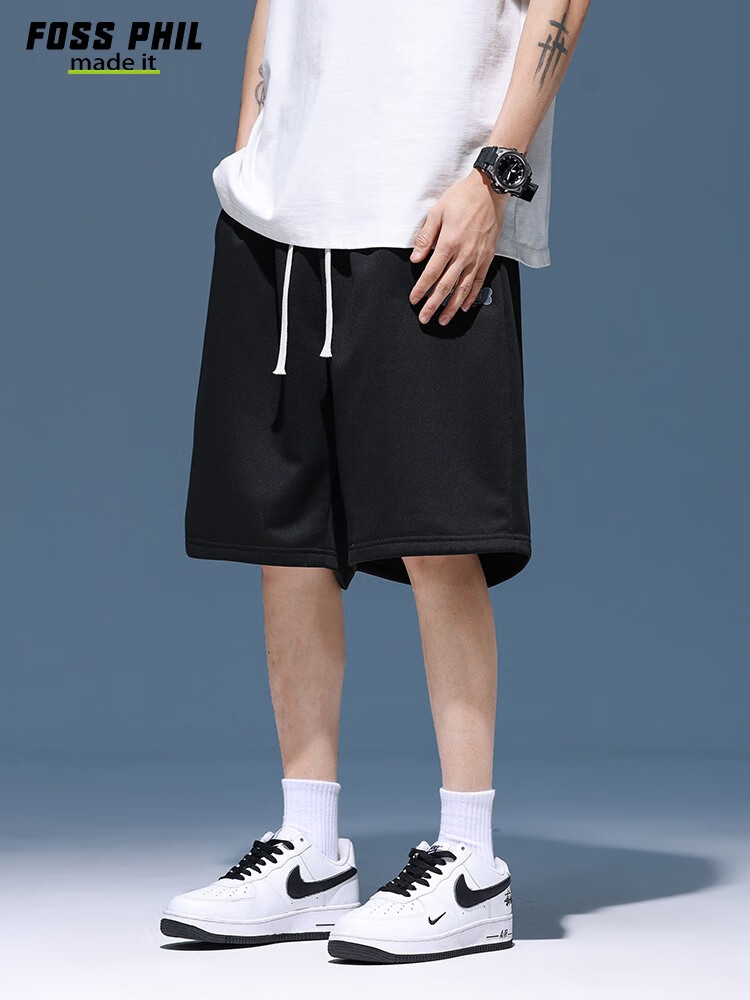Foss Phil Men's Shorts, Summer Ice Silk Thin Casual Five-Point Pants, Loose Versatile Sports Trousers, FPD04 Black XL 2
