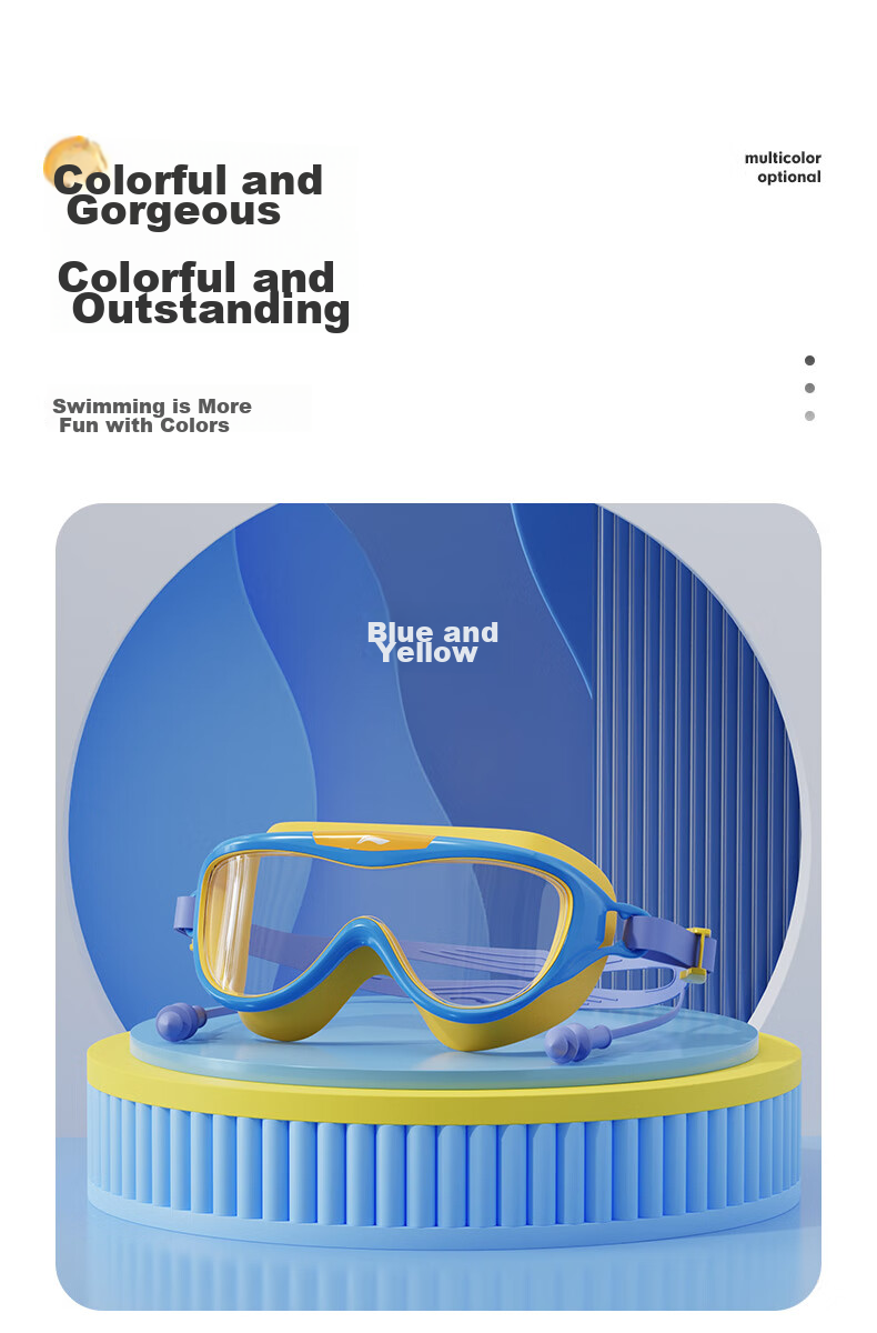 Li-Ning Children's Swimming Goggles for Boys And Girls, Large Frame Waterproof Anti-Fog Professional High-Definition Integrated Earplugs Diving Protective Goggles LSJT303-3 9