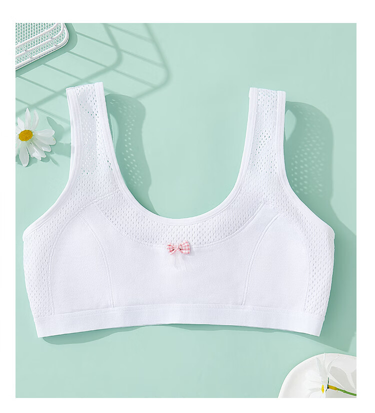 LangSha Children's Underwear, Girls' Vest, Mesh Sports Bra, Anti-Shock for Teenagers, Middle And High School Students in Puberty, White, Size L 6