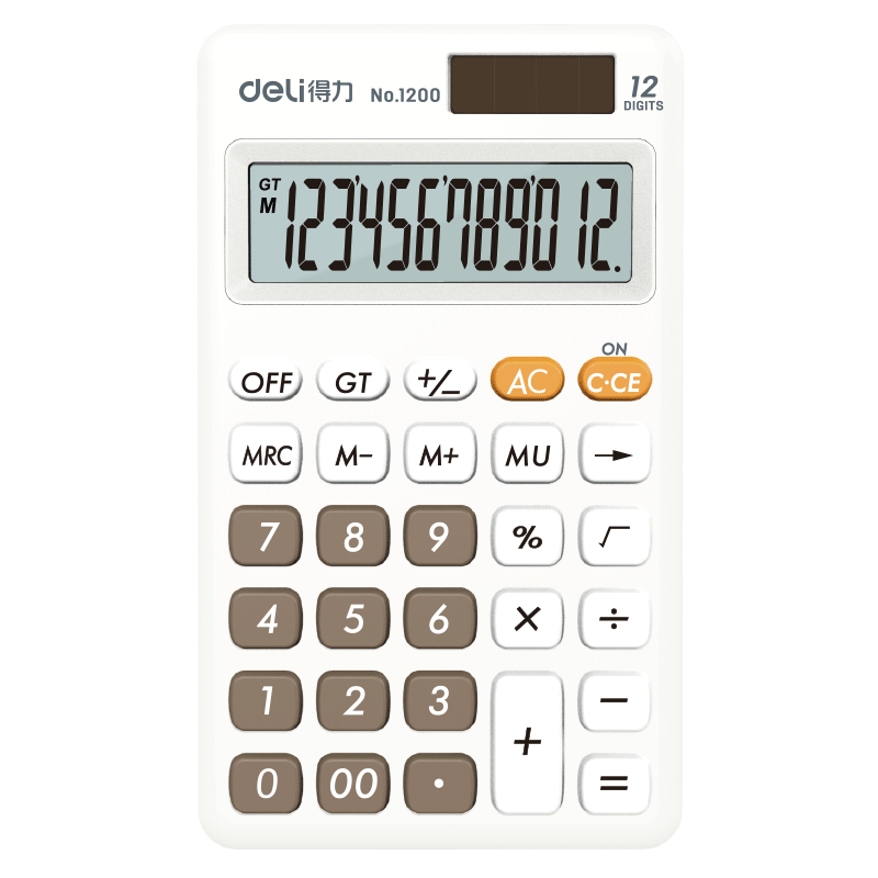Deli Dual Power Portable Stylish Calculator, Slim Body with Silicone Buttons, Cute Desktop Calculator for Children And Students in Fourth Grade, Learning Supplies, White 1200