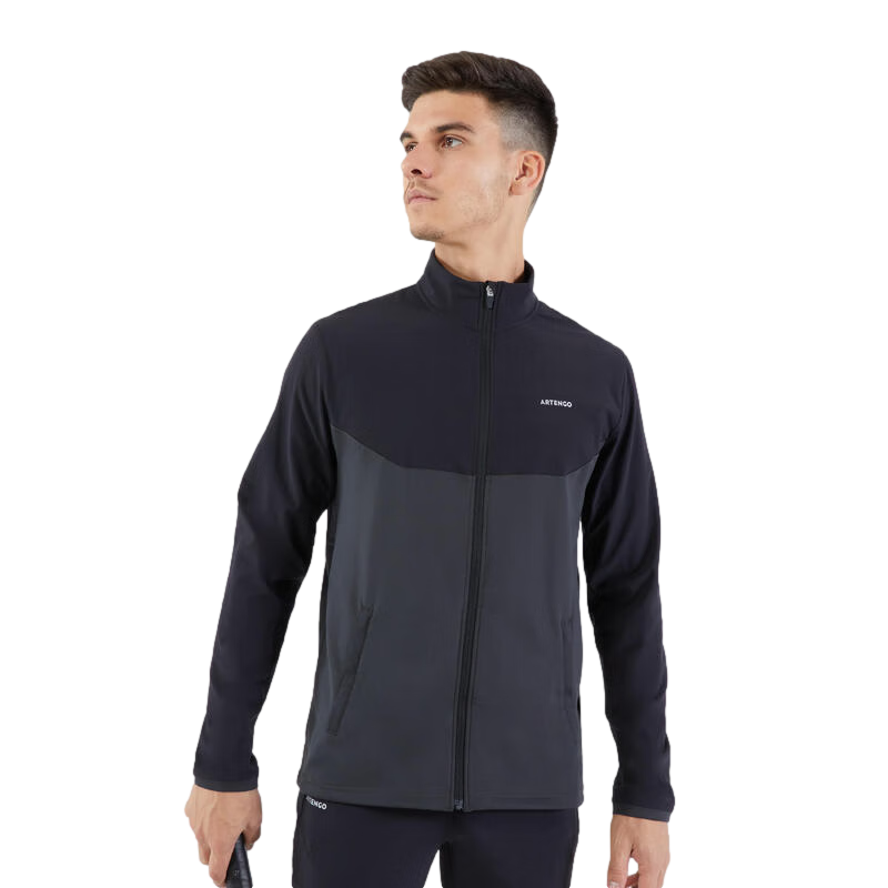 DECATHLON Men's Sports Jacket, Running Fitness Long-Sleeve Stand-Collar Sweatshirt, Warm Breathable Coat - Black And Gray, Size L - 2714804