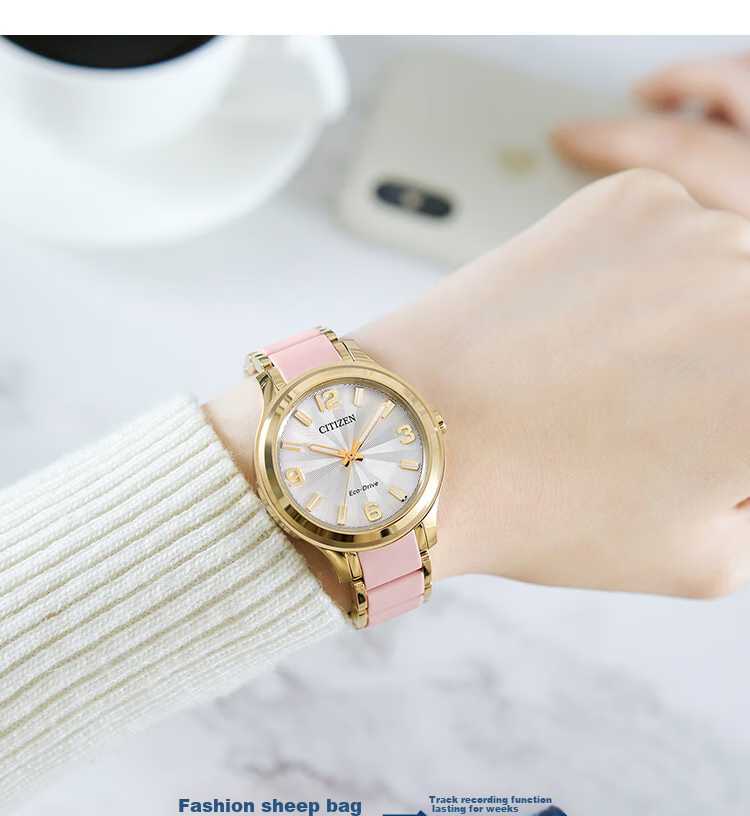 CITIZEN Watch for Women, Japanese And Korean Style, Eco-Drive, Pink Dial, Date Display, Steel Band, Fashionable Business Watch, Gift for Girlfriend, FE1140-51X 2