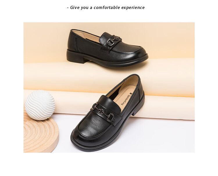 SPIDER KING Loafers for Women, Thick-Soled Horse Bit Buckle, Soft-Soled Casual Shoes, Slip-On, British Style Versatile Leather Shoes, Black, Size 36 12