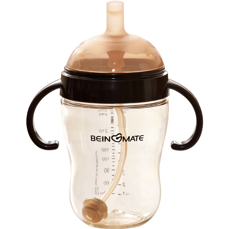 Beingmate Big Baby Straw Bottle, Infant PPSU Weaning Bottle, for Ages 12 Months+, 300ml with Double Handles And Gravity Ball