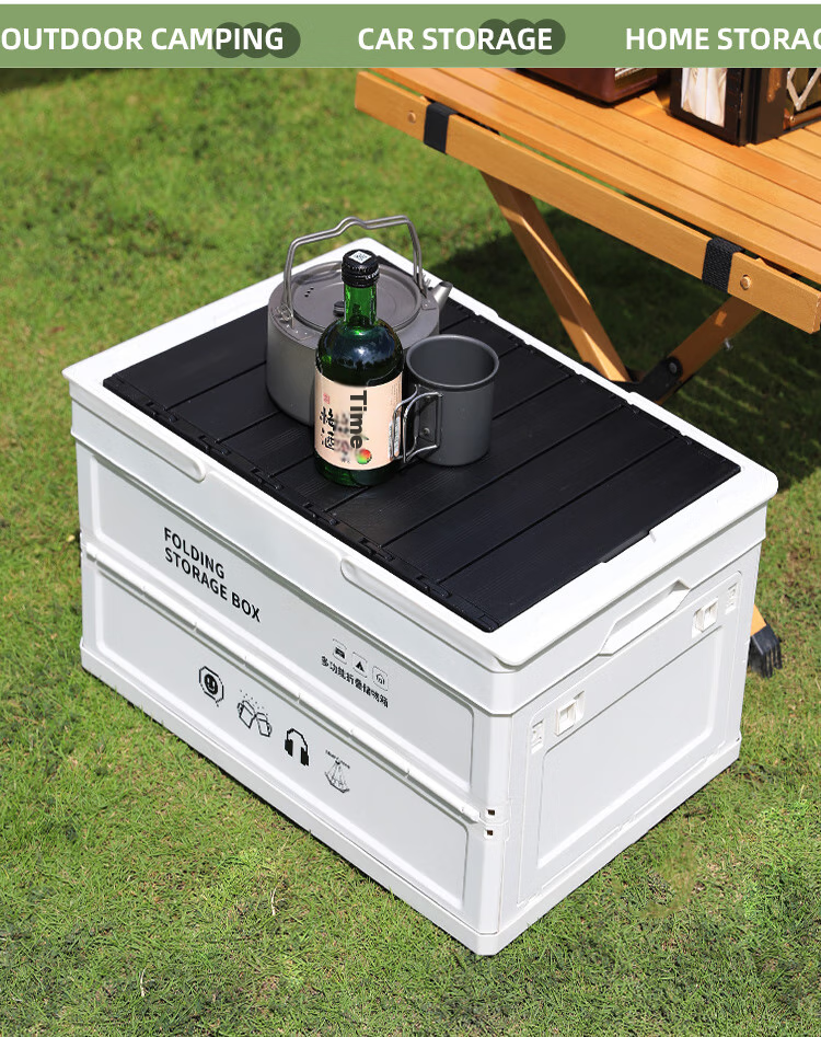 YUECAR Trunk Storage Box, Outdoor Camping Folding Organizer Box, Car Trunk Storage Container with Wooden Lid - Medium Size 4