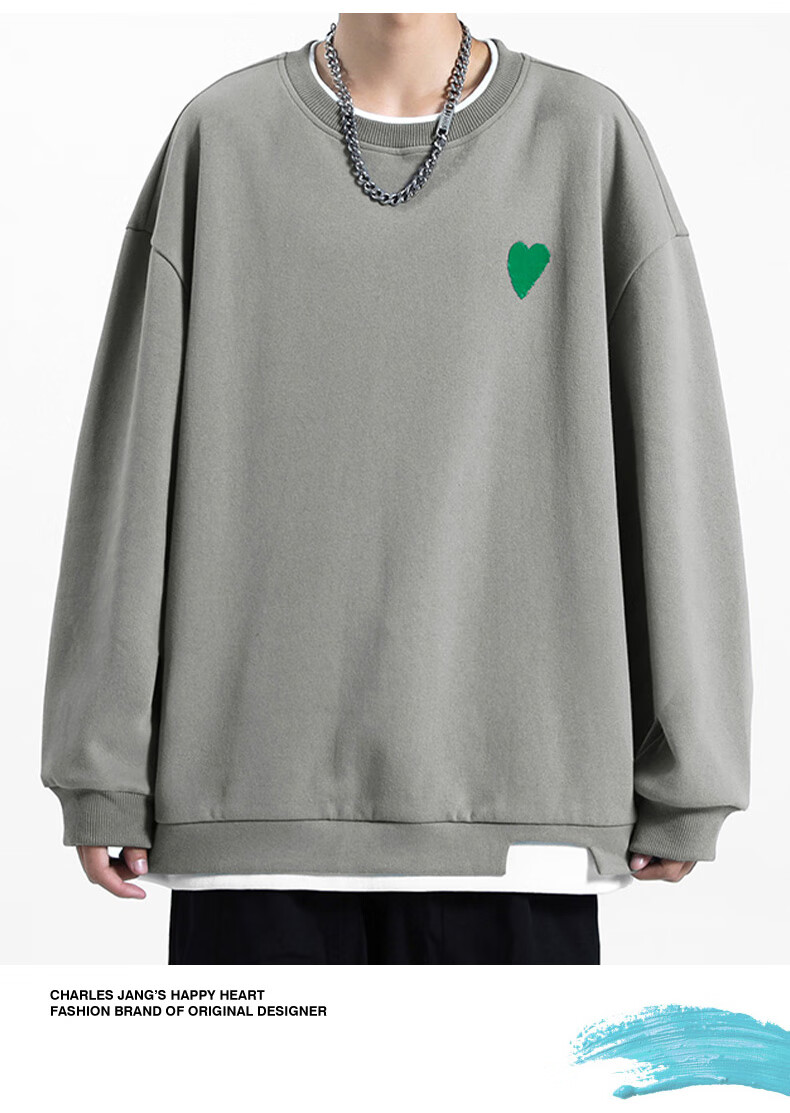 Chaersitaoxin Crew Neck Sweatshirt, Unisex Couple Matching Style, Long Sleeve, Solid Color, Simple Loose Fit, Faux Two-Piece Knit Top, Black, L 14