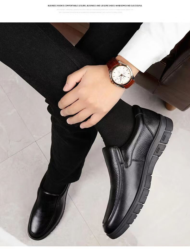 IQGD Men's Slip-On Leather Shoes British Business Casual Dress Lace-Up 5222 Black Size 44 7