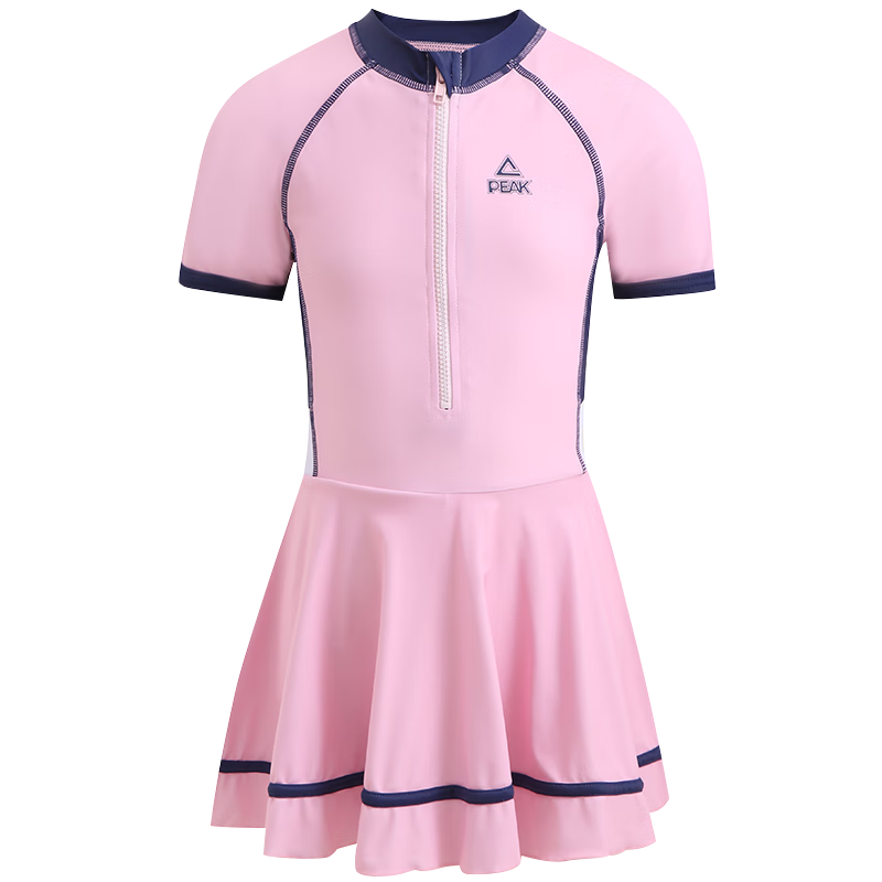 PEAK Children's Swimsuit for Girls, Summer One-Piece Princess Dress Style Sun Protection Swimwear for Older Girls, Hot Spring Bathing Suit, Y Pink, Size 160