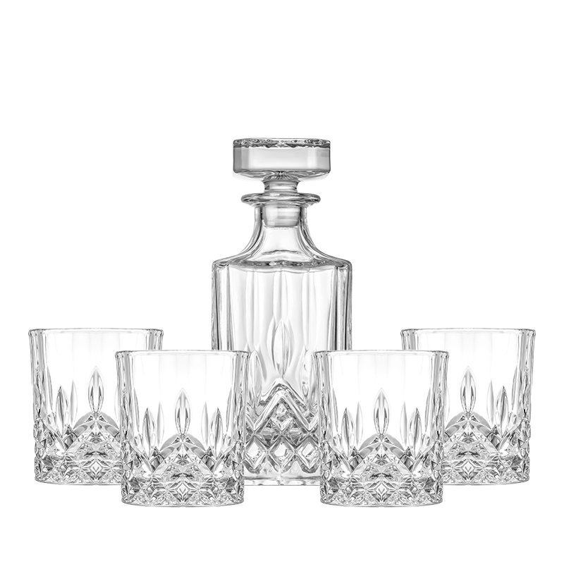 CLITON Glass Whiskey Tumblers Set of 4 with 1 Decanter - Home Bar Spirits Glasses