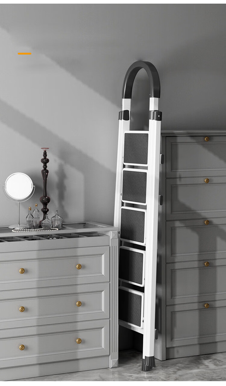 XINGKAI Ladder, Household A-Frame Ladder, Folding Ladder, Thickened Safe Multi-Functional Climbing Ladder, TZ10 White Five-Step Ladder 6