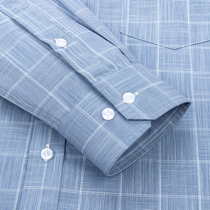 FIRS Long-Sleeve Plaid Shirt for Men, Casual Business Formal Wear, Wrinkle-Free Shirt for Young And Middle-Aged Men, 2004 Gray-Blue, Size 43