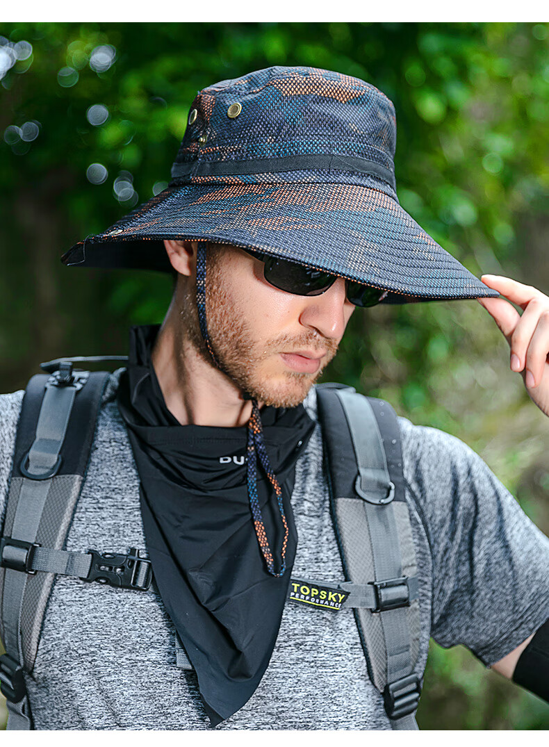 DUSENNA Sun Hat for Men, Summer Outdoor UV Protection Cap, Fishing Hat, Fisherman Hat for Men, Mesh Mid-Band Hat, Camouflage Red 5