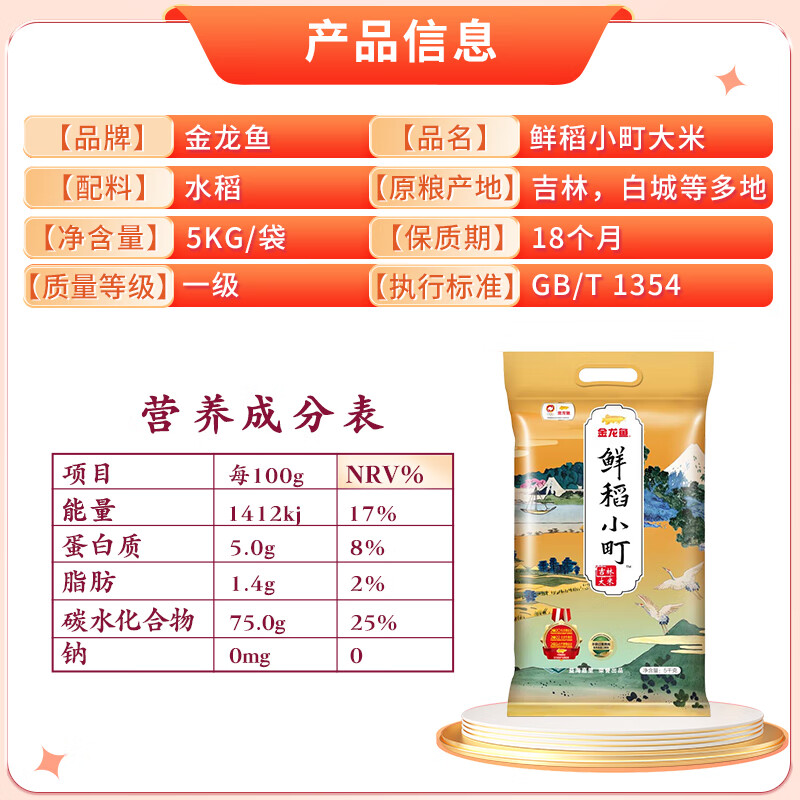 金龙鱼 东北大米 鲜稻小町 寿司香米 10斤