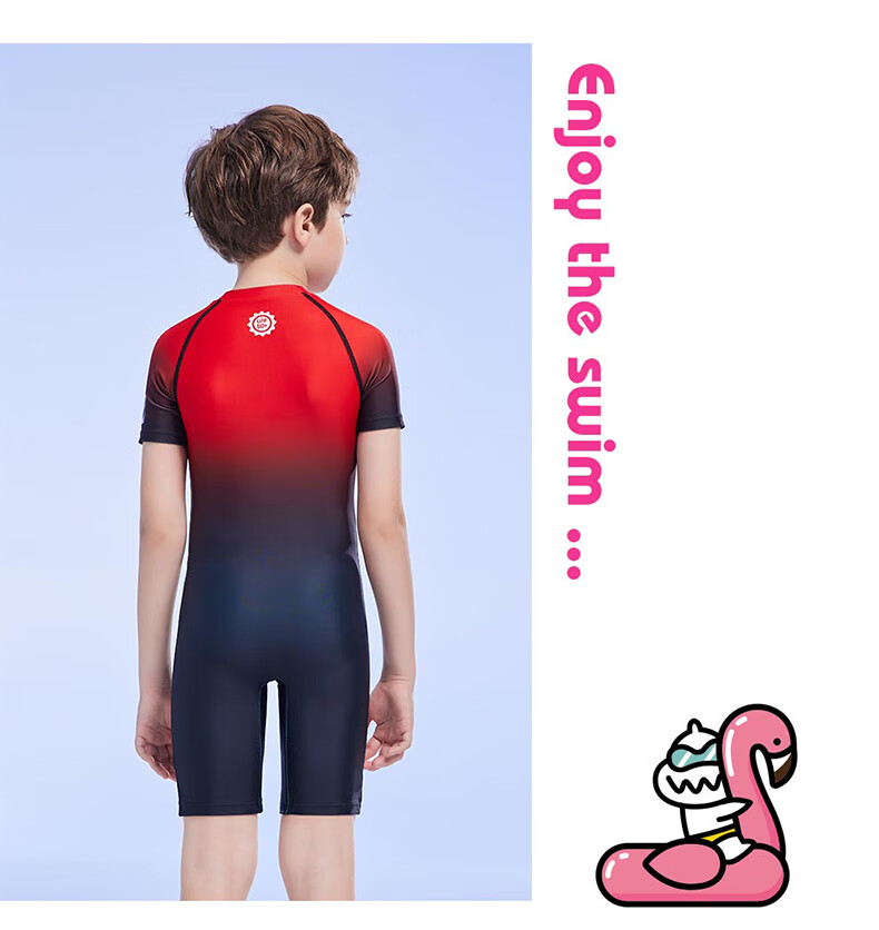 ZOKE Children's Swimsuit, Boys' One-Piece Square-Leg Swimwear Set, Two Pieces JD23503544, Black And Red with Chinese Dragon Design, Size 14 9