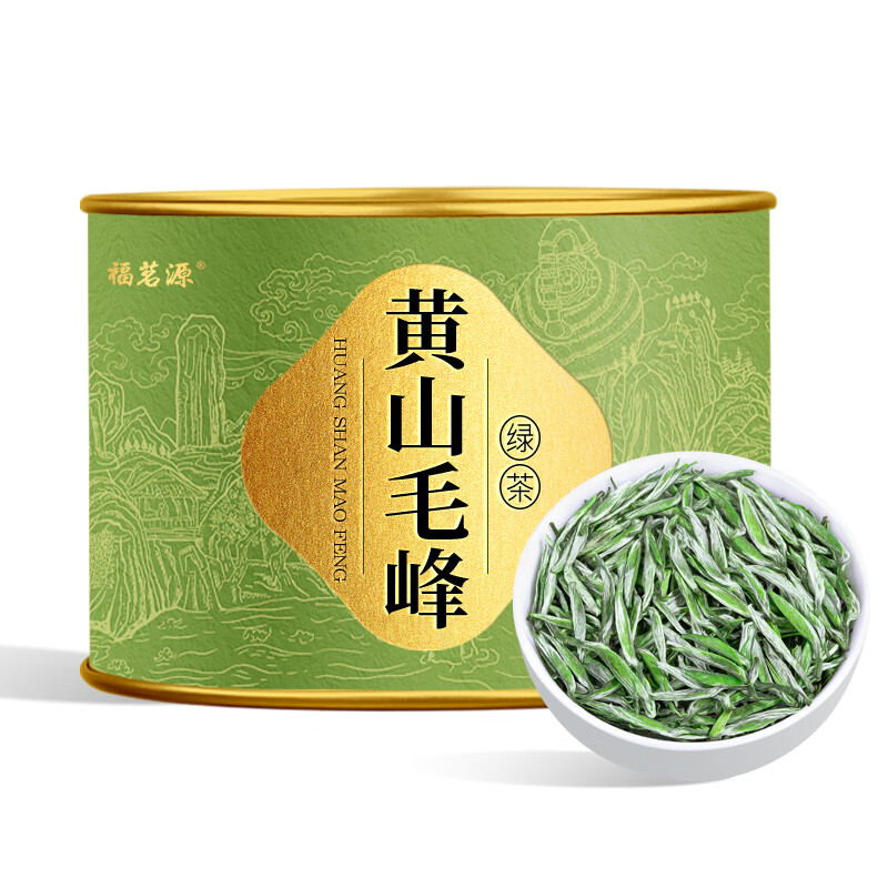 福茗源茶叶 黄山毛峰绿茶 浓香特级三等明前新茶安徽春茶嫩芽罐装40g