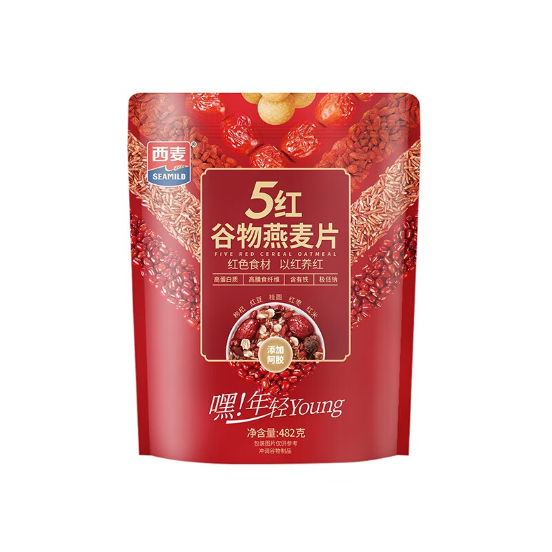 西麦5红混合谷物燕麦片482g 营养早餐谷物代餐无额外添加蔗糖