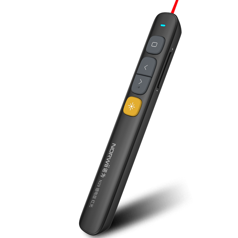 NORWII Smart Rechargeable Laser Pointer, PPT Page Turner for Teachers, 100-Meter Remote Control, 360° Control, Volume Control, N29 Lithium Battery, Red Light, Black
