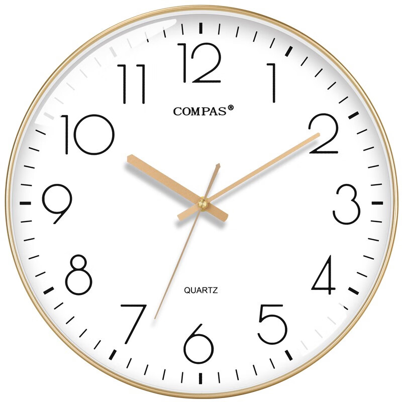 Compas Wall Clock, Creative Minimalist Timepiece, Living Room Quartz Clock, Bedroom Wall-Mounted Timepiece C3242, Light Luxury Gold, 28cm