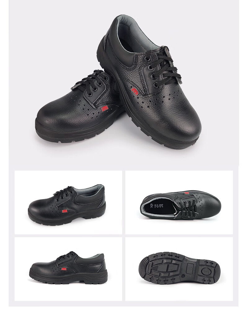 DUNWANG Safety Shoes 1377 Anti-Smash Anti-Puncture Cowhide Breathable Durable Slip-Resistant Work Shoes for Men and Women Size 42 6