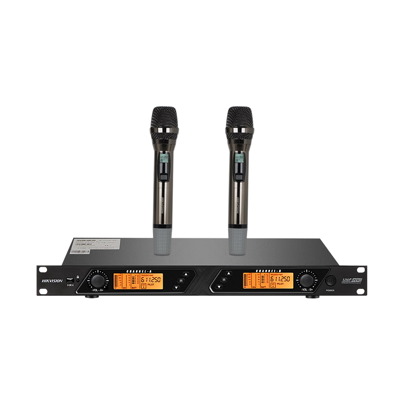 HIKVISION Handheld Dual Wireless Microphone System, Professional Conference Speaking UHF Live Broadcast Microphone, 100-Meter Transmission, Anti-Howling, for Stage Singing, Home Use, Hosting, Training, Weddings, Parties, KTV