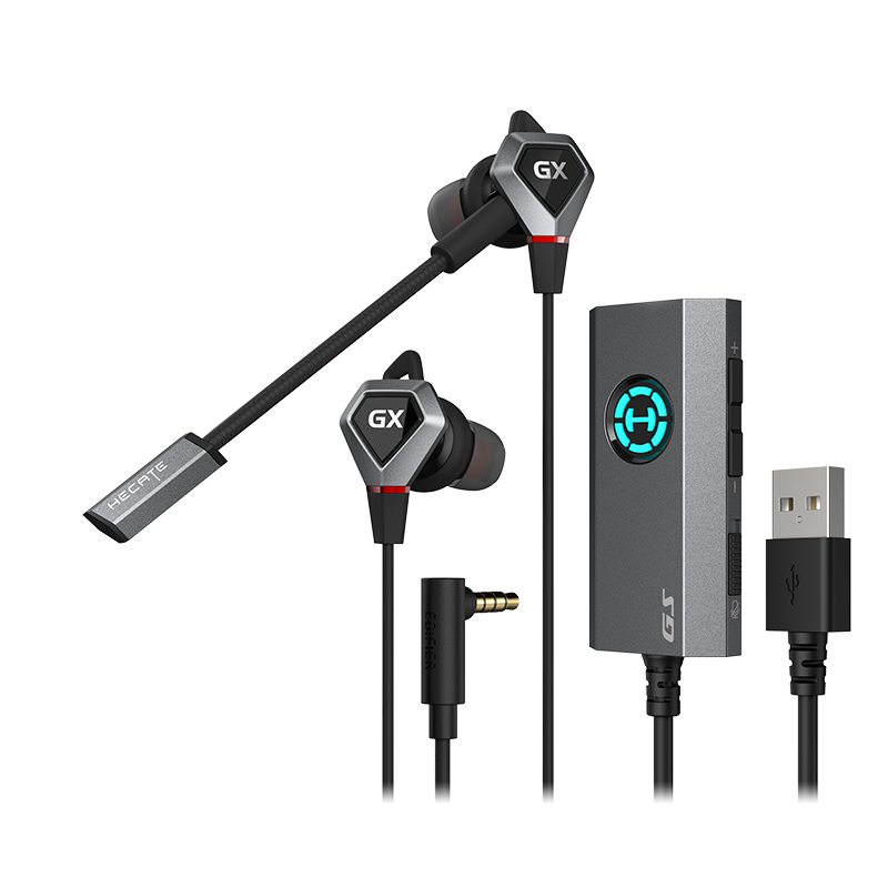 EDIFIER HECATE GX04 Sound Card Edition In-Ear Wired Gaming Headset with Microphone for E-Sports, PUBG, Computer, Office Meetings, Mobile Live Streaming, 7.1 External Sound Card, Black