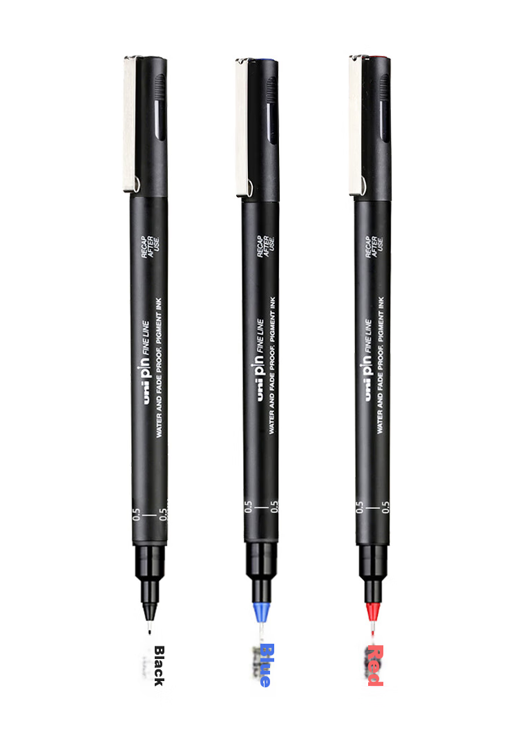 Uni Mitsubishi 0.5mm Water-Based Drawing Needle Pen, PIN-200 Art Design Outlining Pen, Black Barrel with Blue Ink, Single Pe 10