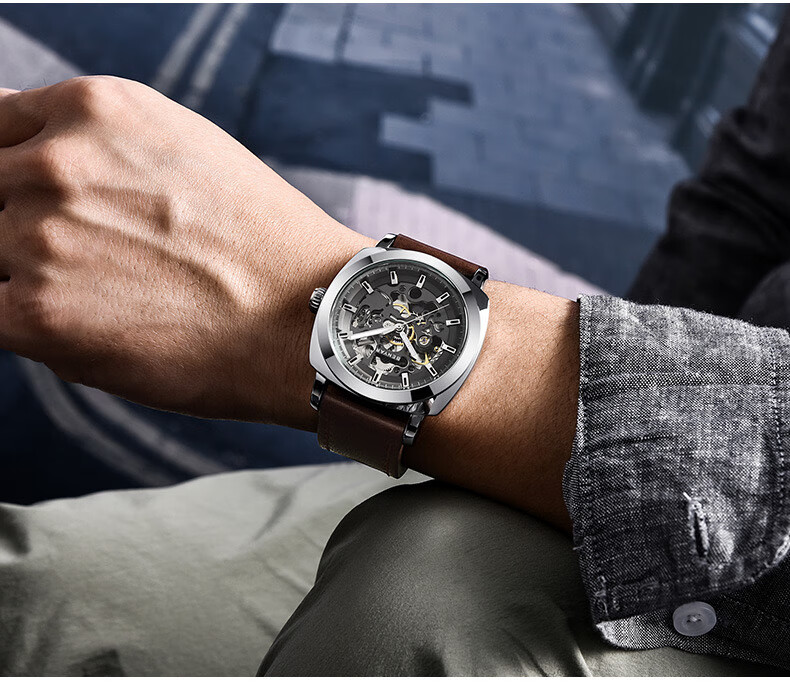 TSAR BOMBA Benyar Youth Trendy Skeleton Mechanical Watch, Student Watch for Men, Casual Sports Leather Strap, Gift for Boyfriend 16