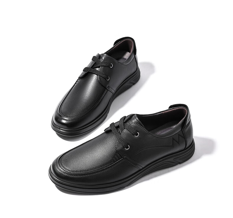 LAORENTOU Men's Leather Shoes, Spring And Autumn Business Casual Shoes, Top-Layer Cowhide Lace-Up Wear-Resistant Non-Slip Men's Shoes LA12049 Black 42 21