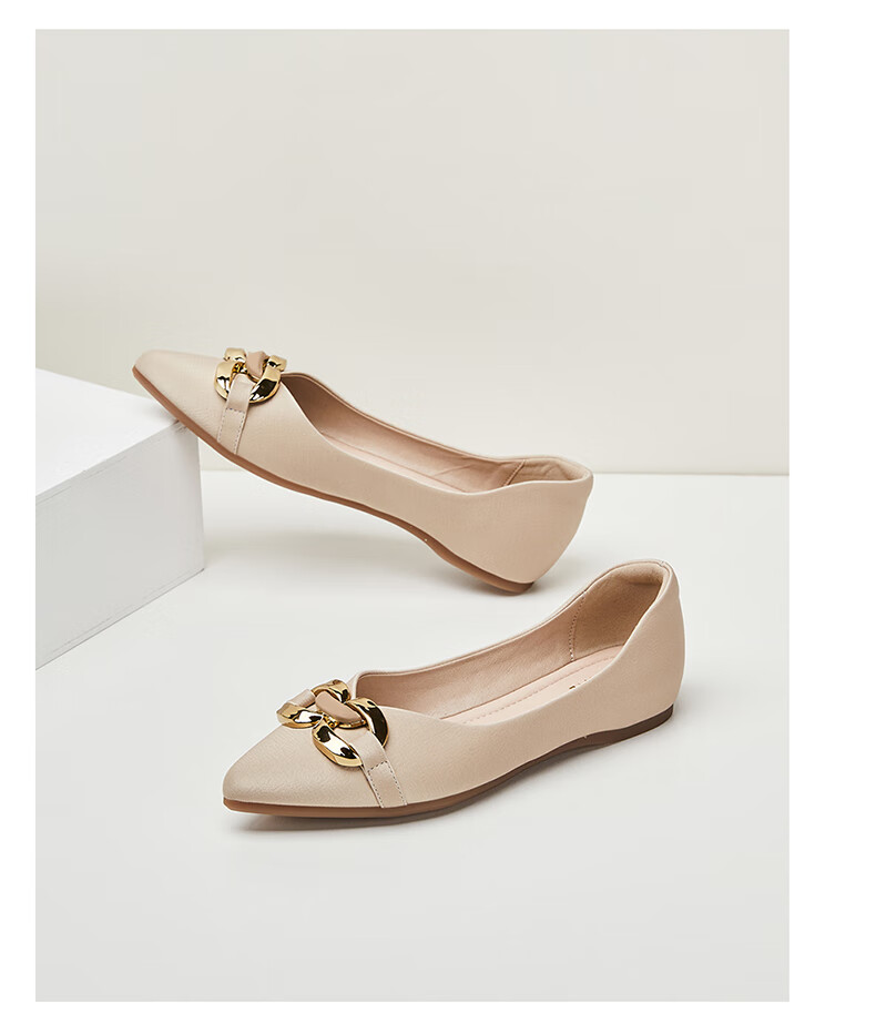 DAPHNE Flat Shoes, Soft Sole, Fashionable Women's Flats, Professional Commuter Shoes, Pointed Toe Loafers, 4623101057, Apricot Color, Size 39 17