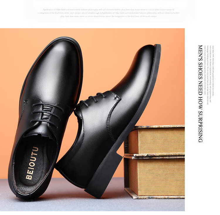 BEIOUTU Men's Lace-Up Formal Business Shoes, British Style Comfortable Work Commute Leather Shoes for Men, Size 40, Black, 178 1